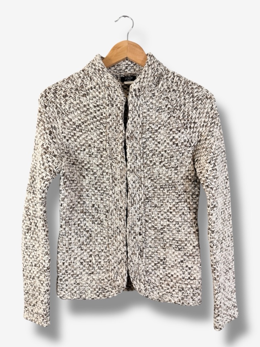 J. Crew Handknit Lambswool Sweater XS Tan Cream Cardigan Cottagecore Grandma